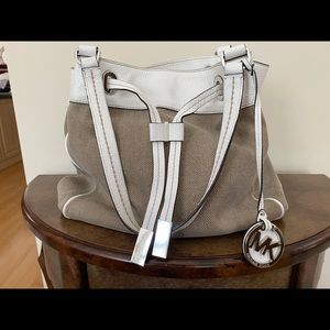 Michael Kors Tan + White Large Purse